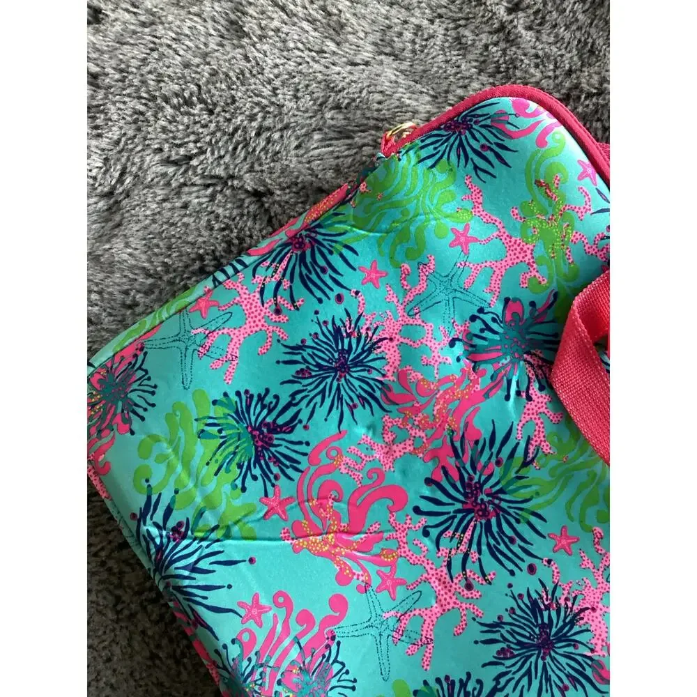 Lilly Pulitzer Dirty Shirley‎ Print Laptop Bag with Shoulder Strap Blue Pink